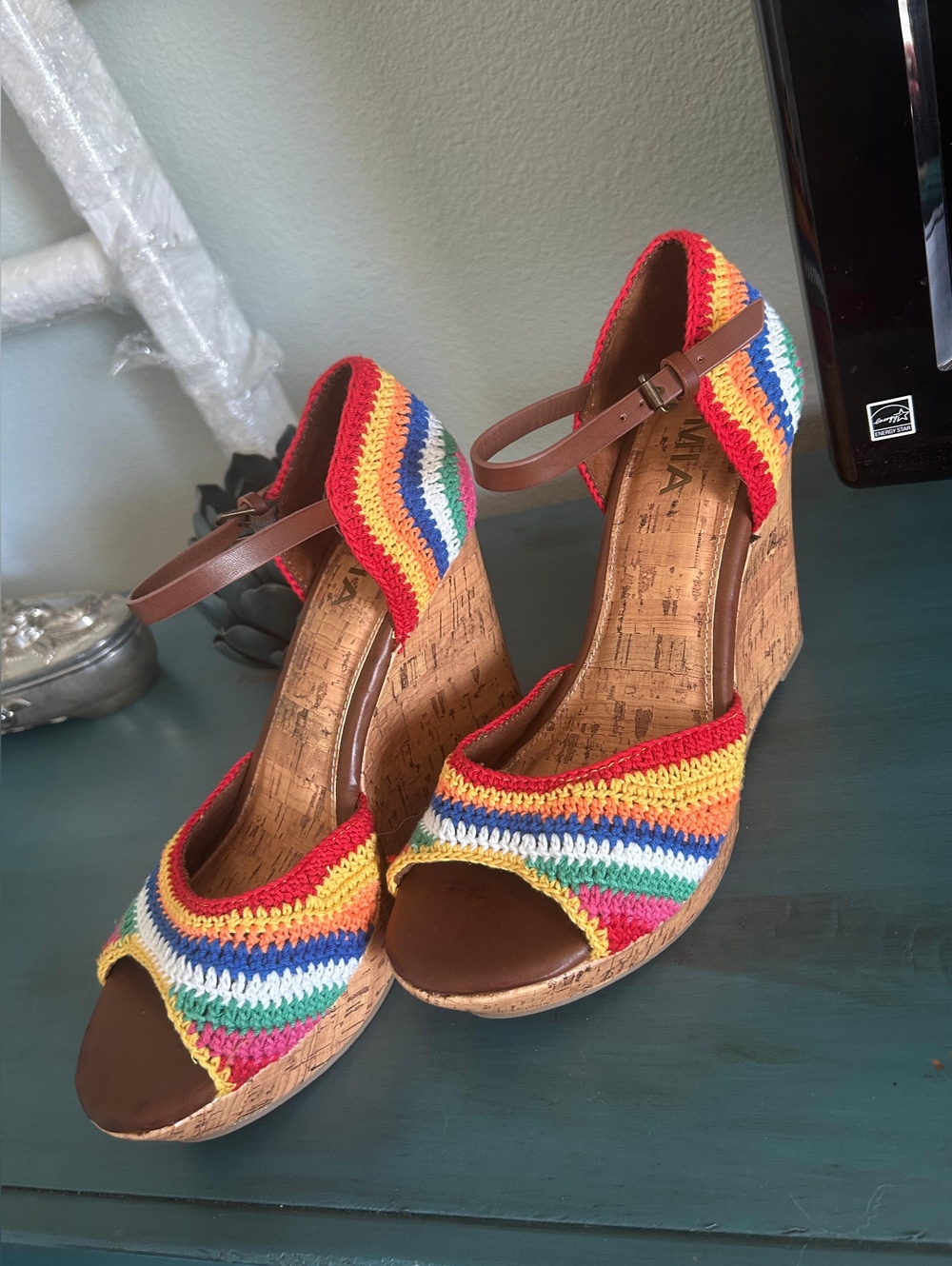 MIA Rainbow Crochet Cork Wedge Sandals - Multicolor - Picture 2 of 10